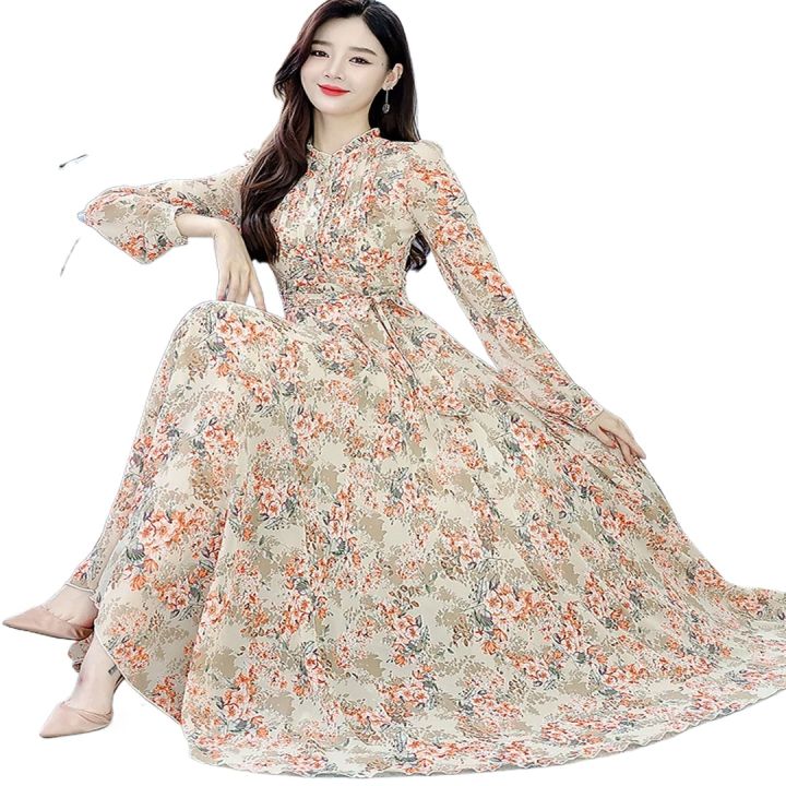 Stylish Party Long Gown Mike Floral Long Sleeve New Digital Print Maxi Dress One Piece Long Kurti