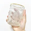 260/380ml Vintage Sunflower Engraved Gilded Glass Cup Coffee Wine Clear Mug. 