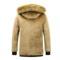 New Men Winter Fleece Jacket Thick Warm Hooded Fur Collar Coat Solid Color Outerwear Mens Clothing. 