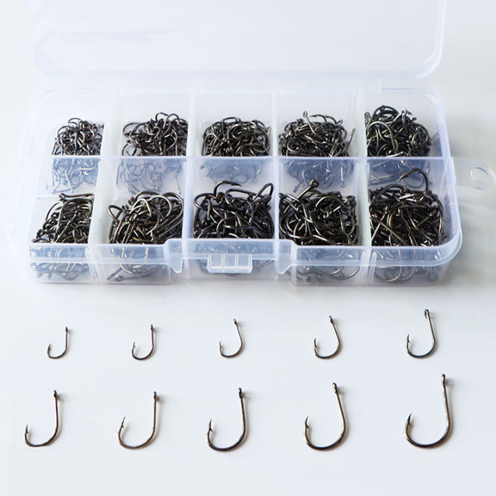 500pcs/set 3#-12# Fishing Hooks Carbon Steel Black Fishhooks With Retail Box