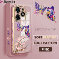 Jizetin (Free Lanyard) for Tecno Spark 10 Pro Back Cover Peach Blossom and Butterfly Luxury 6D Plating Case Side Pattern Soft Silicone Square Mobile Phone Cases. 