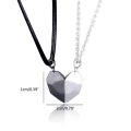 1 Pair Magnetic Couple Cord Necklaces Set with Heart Pendants for Men and Women.