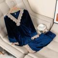 Autumn  Pajamas Set Casual Women Sleepwear Velour 2 Pieces Shirt&Pants Lounge Wear Soft Velvet Lingerie Home Clothes. 