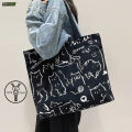 TandG Canvas Zipper Tote Bag with Cute Cats Design for Women Trendy Off-White.