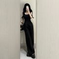 Sweet Cool Style Backless Slim Fit One-Piece Vest Top Korean Style High Waist Wide Leg Straight Suit Pants Hot Girl Summer Suit for Women.