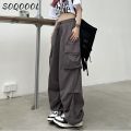 Drawstring Pocket Cargo Pants Women Summer Casual Y2K Wide Leg Joggers Streetwear High Waist Sweatpants Korean Baggy Trousers.