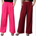 Set Of 2 Solid Cotton Relaxed Women Plazo Pants Wear For Ladies. 