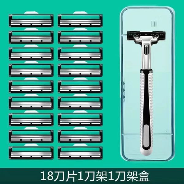 1 tool holder + 18 blades Double Layer Razor Ultra-Thin Double-Layer Blade Razor Head Washable Razor Men's Manual Razor