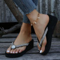Shiny Crystal Platform Flip Flops Women 2024 Summer Outdoor Wedges Slippers Woman Plus Size 42 Light Walking Sandals Woman Slide. 