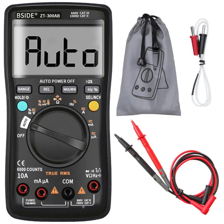 BSIDE Multimeter Auto/Manual Range Digital Universal Meter 6000 Counts LCD Display True RMS Smart AC/DC Voltage Current Meter with BT Function AC/DC Voltage Current Resistance Capacitance Frequency Temperature Duty Cycle Measurement