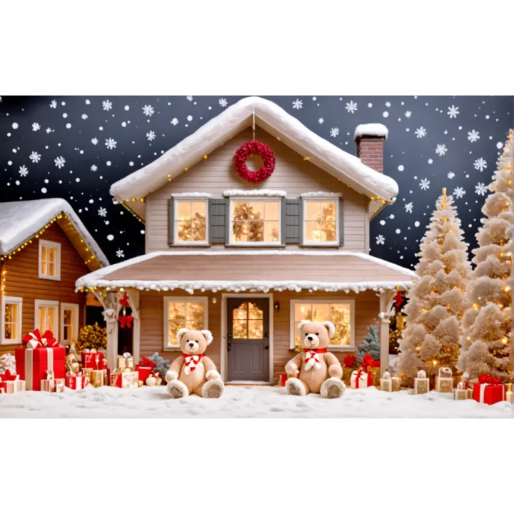Fabric Material Photo Backdrop Artistic Printed Design Portable Size Photography Background Easy-to-Install Red Curtain Xmas