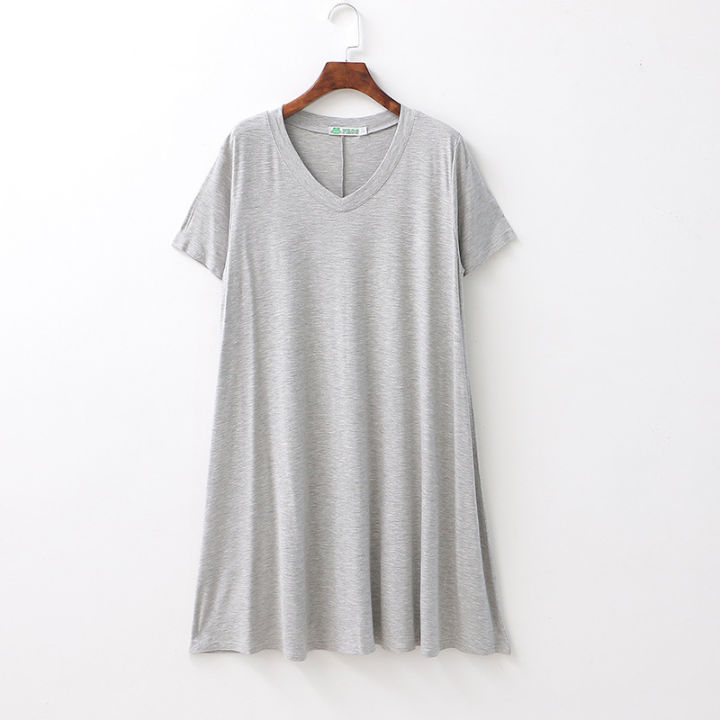 modal%20dress%20pajamas%20summer%20medium%20to%20long%20size%20nightdresses%20loose%20female%20fat%20mm%20200%20pounds%20pregnant%20woman%20v%20neck%20short%20sleeve%20skirt%20-%20Image%208