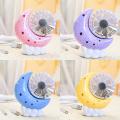 Moon Base Fan With Starry Atmosphere Light And Adjustable Angle Pen Holder Mini USB Fan.