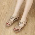 Bohemian Ethnic Style Rhinestone Flat Open Toe Sandals Female Summer New Flat Heel Flower Beach Women's Shoes Roman. 