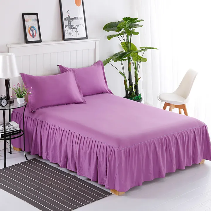 Yfashion%20Princess%20Style%20Pleated%20Cotton%20Bedspread%20ple%20Solid%20Color%20Soft%20hicken%20Bedding%20Sheet%20Dimensions:200*220+40cm%20-%20Image%202