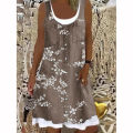 Midi Dress Ladies Shirt Dresses Plus Size Womens Two Piece Denim Print Casual Dress Sleeveless.