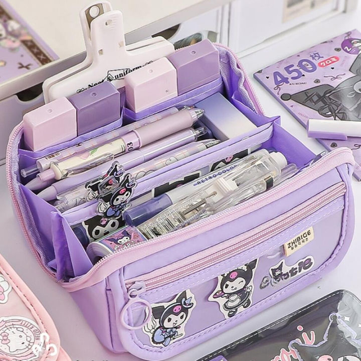 1PC Large Capacity Pen Case Sanrio Prism Pencil Case Kuromi Cinnamoroll School Pencils Bag Supplies Stationery Cosmetic Bags MIRRORRR
