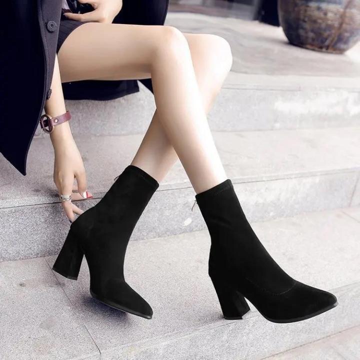 Ankle%20Chunky%20High%20Heel%20Sock%20Chelsea%20Boots%20Women%20Autumn%20Fashion%20Pointed%20Frosted%20Suede%20Short%20Boots%20Female%20Pumps%20Warm%20Boots%20-%20Image%202