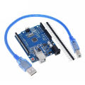 Arduino UNO R3 ATMEGA328P Chip CH340G Development Board with Data Cable and Rail. 