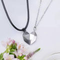 1 Pair Magnetic Couple Cord Necklaces Set with Heart Pendants for Men and Women.