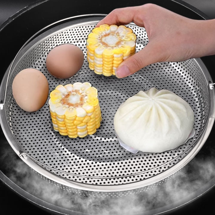 Stainless Steel Food Steamer Rack Basket Pressure Cooker Steamer Basket With Handle Steaming Grid Drain Drainer Cooking Utensils 1Pcs