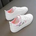 Girl's Shoes Fashion Small White Shoe Summer Lightweight Lace-up Cute Cat Pattern Skateboarding Sports Shoes Casual Kid Sneakers. 
