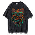 Vintage washed men T-shirts anime demon slayer Kamado tanjirou print t shirt casual shirts tops Y2K clothes.