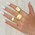 3Pcs Elegant Gold Geometric Curved Exaggerated Smooth Round Ball Open Rings Joint Ring Set. 