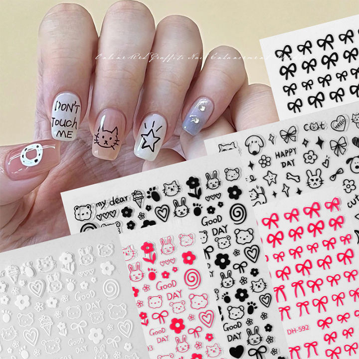 【Clearance sale】 Cartoon Graffiti Nails Art Stickers Kitten Dog Bear Graffiti Lovely Self Adhesive Wraps Children Manicure Decoration Yao Store