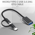 OTG 2 in 1 USB Cable Adapter Micro USB Type C To USB Converter Multi Device Support. 