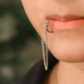 【Exclusive】 Gothic Nose Chain Lip Ring with Long Chain Earrings.