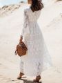 Long Dress Women Boho Lace Maxi Dress Summer Beach Holiday White Wedding Dresses Ladies Retro V Neck Sundress Ropa Mujer. 