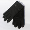 Black Touch Screen UNISEX Leather Pleat Cuff Black Winter Gloves. 