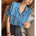 British Style Graceful and Fashionable Short-Sleeved Shirt Women's Summer New Design Sense Loose Suit Collar Korean Style Shirt Women's Clothing. 