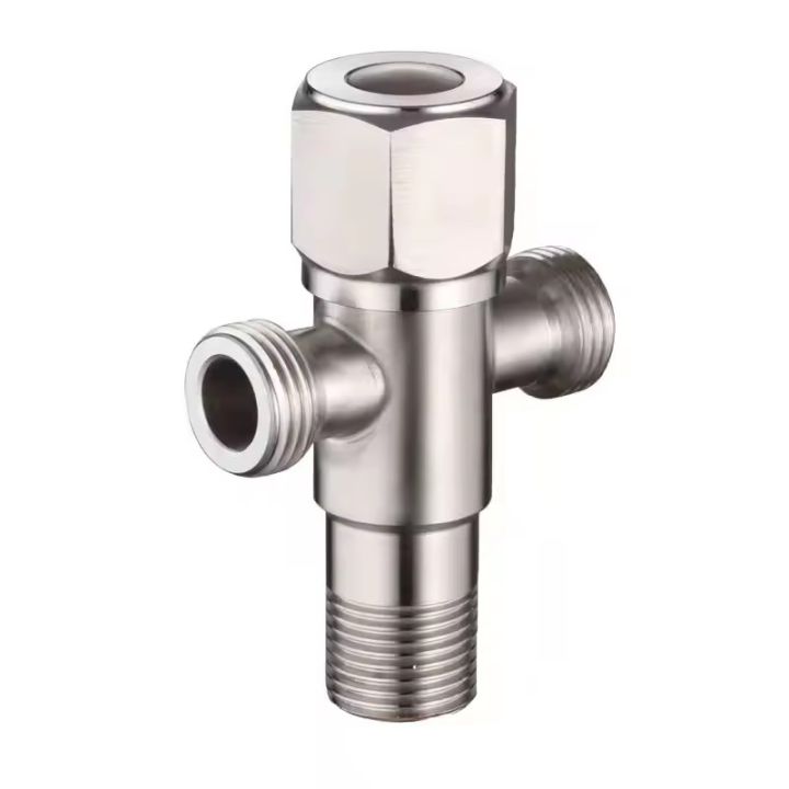 SUS304 Stainless Steel Bathroom Quarter Turn Angle Valve Shower System Replacement Part 3-Way T-Adapter G 1/2 Brushed Finish