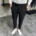 2022 Summer Fashion Mens Dark Green Suit Pants Pure Color Business Occupation Slim Fit Dress Office Ankle Trousers. 