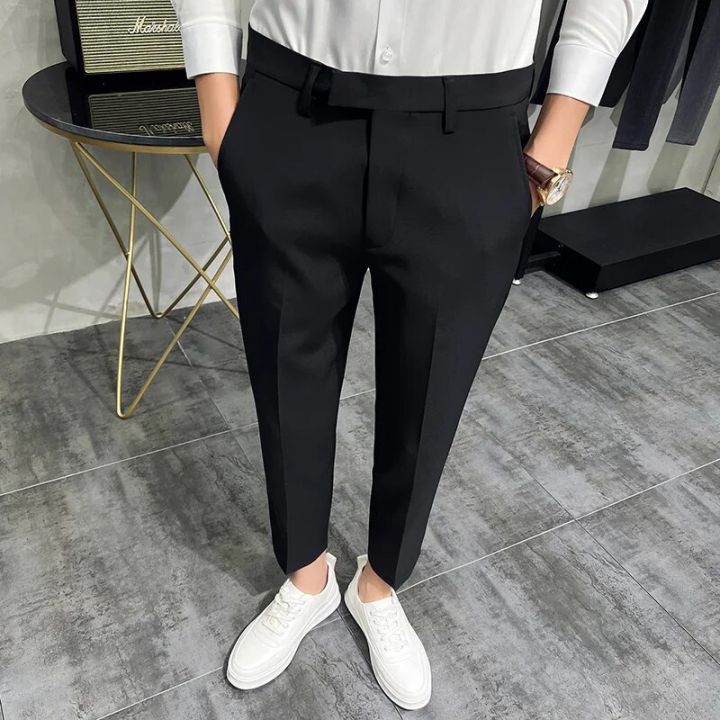 2022%20Summer%20Fashion%20Mens%20Dark%20Green%20Suit%20Pants%20Pure%20Color%20Business%20Occupation%20Slim%20Fit%20Dress%20Office%20Ankle%20Trousers%20-%20Image%204