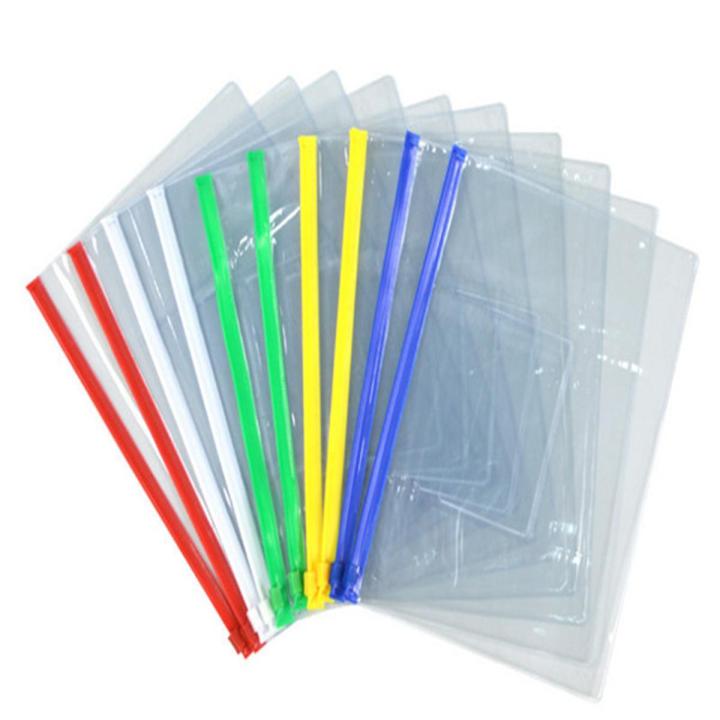 Transparent Plastic Colorful Zipper Paper File Folder Book Pencil Pen Case Bag File Document Bags 1PCS