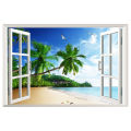 Sea View Mural 3D Wall Art Vinyl Window Landscape Poster Stickers Home Decoration Seabird Beach Palm Tree Scenery Wallpaper. 