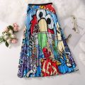 Winter Women's Pleated skirt New Cartoon Print High Waist Long Skirts Women Young Girl Summer Large Size Japan Female Falda.