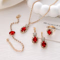 Four Piece Jewelry Set, Fashionable and Versatile with Diamond Embellishments, Oval Necklace, Ring, Bracelet, Earrings, Suitable for Women and Girls. 