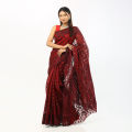 Silk Maroon and Red Jamdani Saree Without Blouse Piece for Women Suitable for All Seasons Casual Wear. 