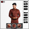 Men's Stylish Coffee Color Printed Casual Panjabi By Stone Rose - 16970P. 