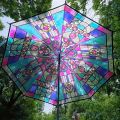 1PC Retro Window Flower Pattern Transparent Umbrella Fully Automatic Opening and Closing Portable Travel Umbrella.