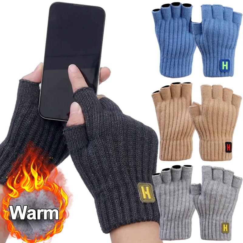 Winter Gloves Thermal Fingerless Mittens Knitted Thick Thermal