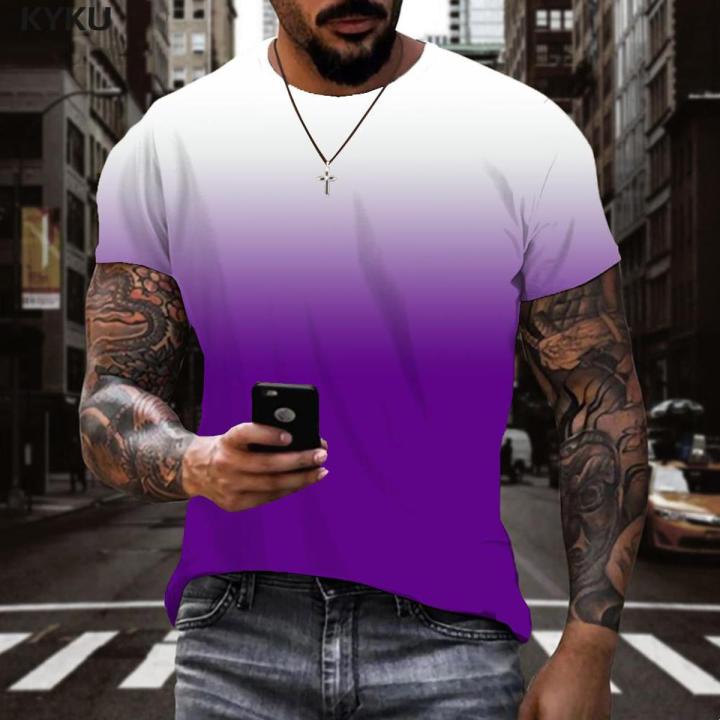 2022 Oversized Men's 3d Gradient T Shirt Casual Solid Color Purple Anime Clothes Hip Hop Printed Clothes