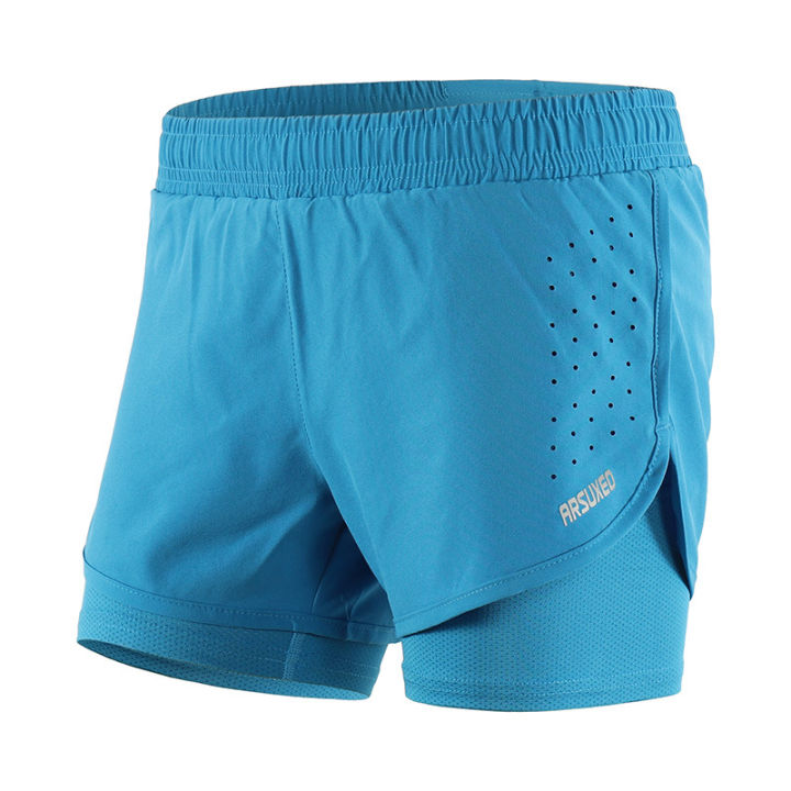 Men Sports Shorts 2 In 1 Double Deck Jogger Marathon Shortsutdoor Workout Shorts Thin-Women blue