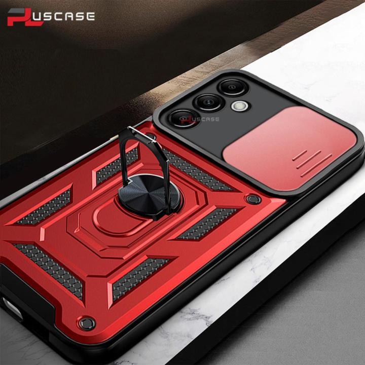 PlusCase for Samsung Galaxy A24 4G Phone Casing Slide Lens Armor Case Shockproof Stand Holder Camera Protect Back Cover