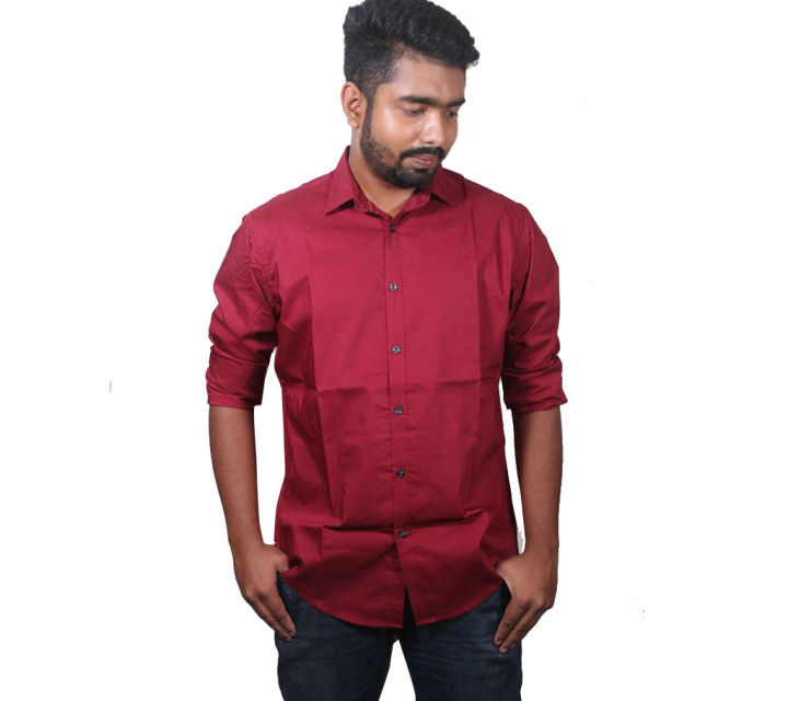 Maroon%20Long%20Sleeve%20Stretchable%20Casual%20Shirt%20for%20Men%20-%20Image%203