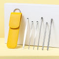 NEW 6pcs Ear Cleaner Wax Removal Tool Earpick Sticks Earwax Remover Curette Ear Pick Set Portable Ear Cleaner Set Stainless Steel With Lather Case - Ear Pick. 